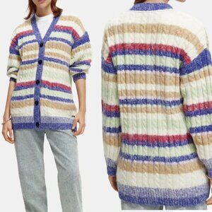 Scotch & Soda Brushed Mixed Stripe Mid Length Cardigan